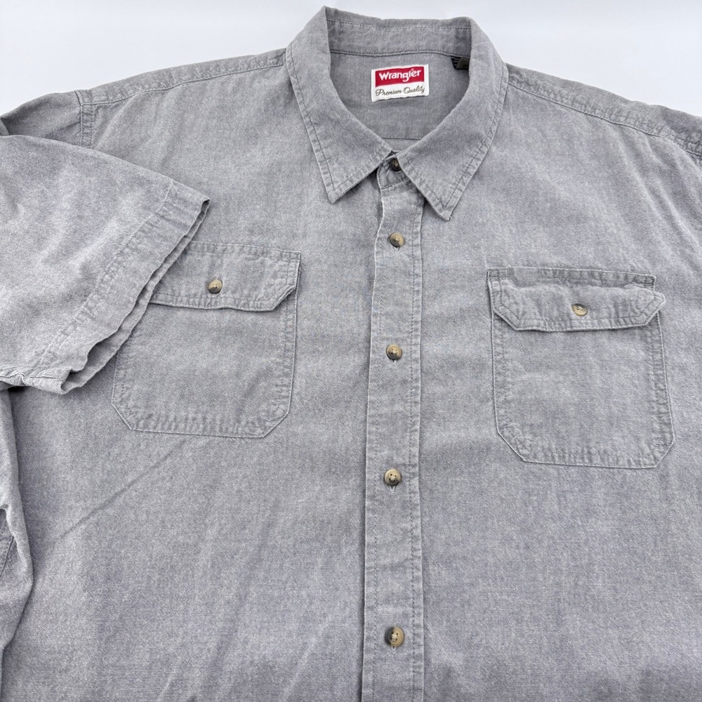 Wrangler Button Down Shirt Mens 3XL‎ Gray Short Sleeve Cotton HSB2JHD Workwear